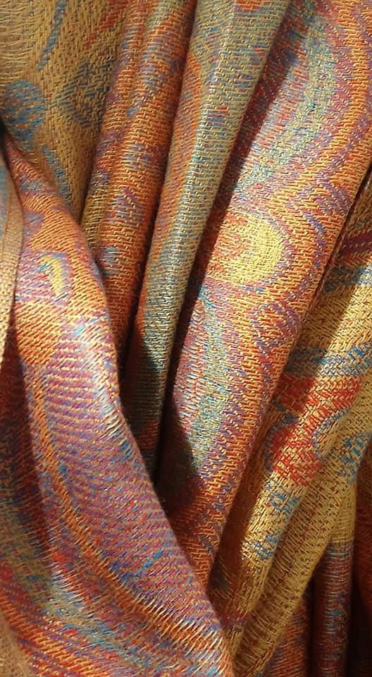 Chale jaune mauve orange