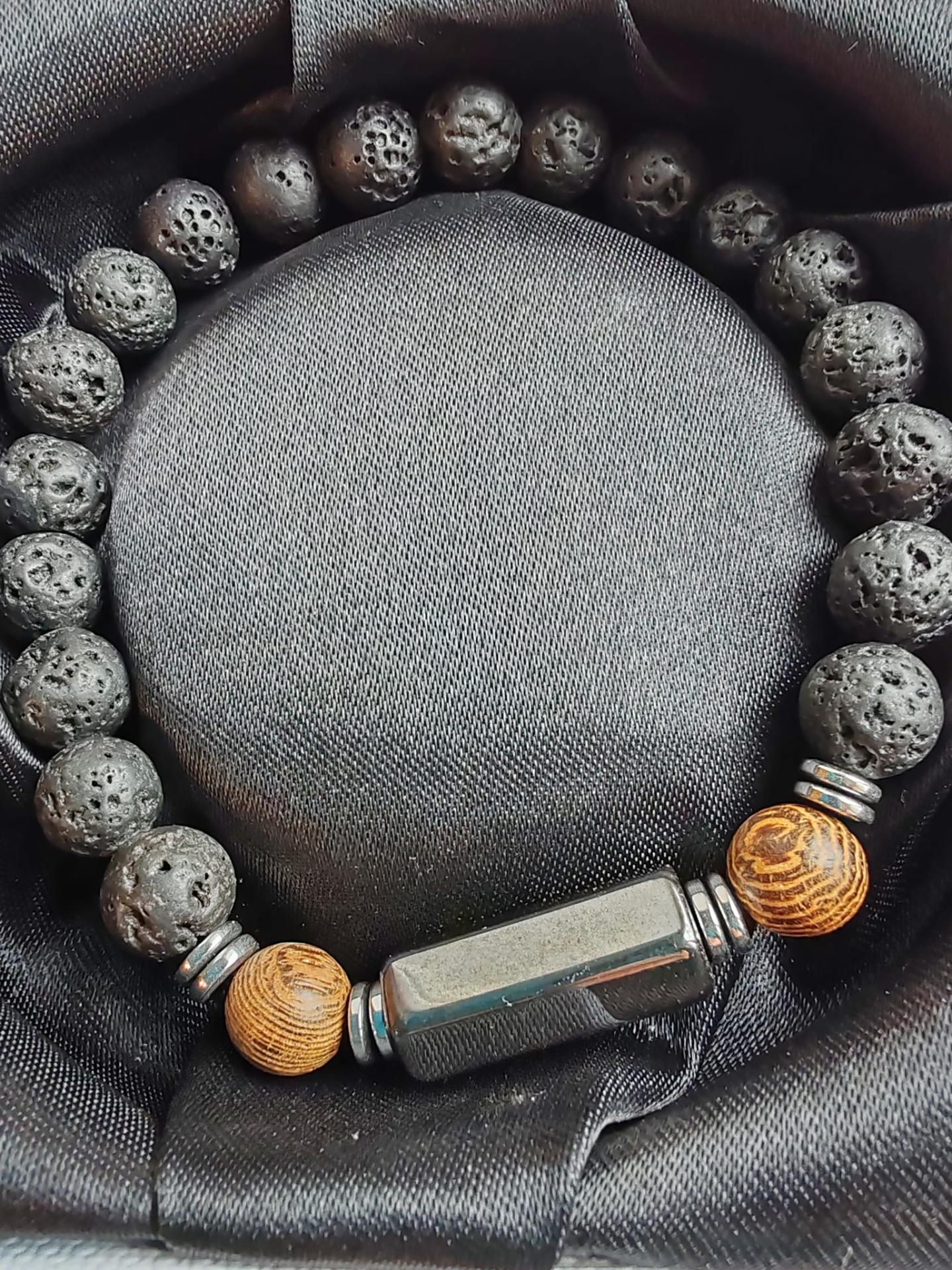 Coffret lave volcanique bois hematite
